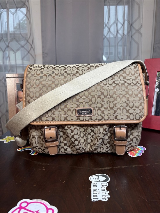 Coach Handbags - Coach Signature Canvas Messenger Crossbody Bag Khaki Leather J1169-F70283 NEW